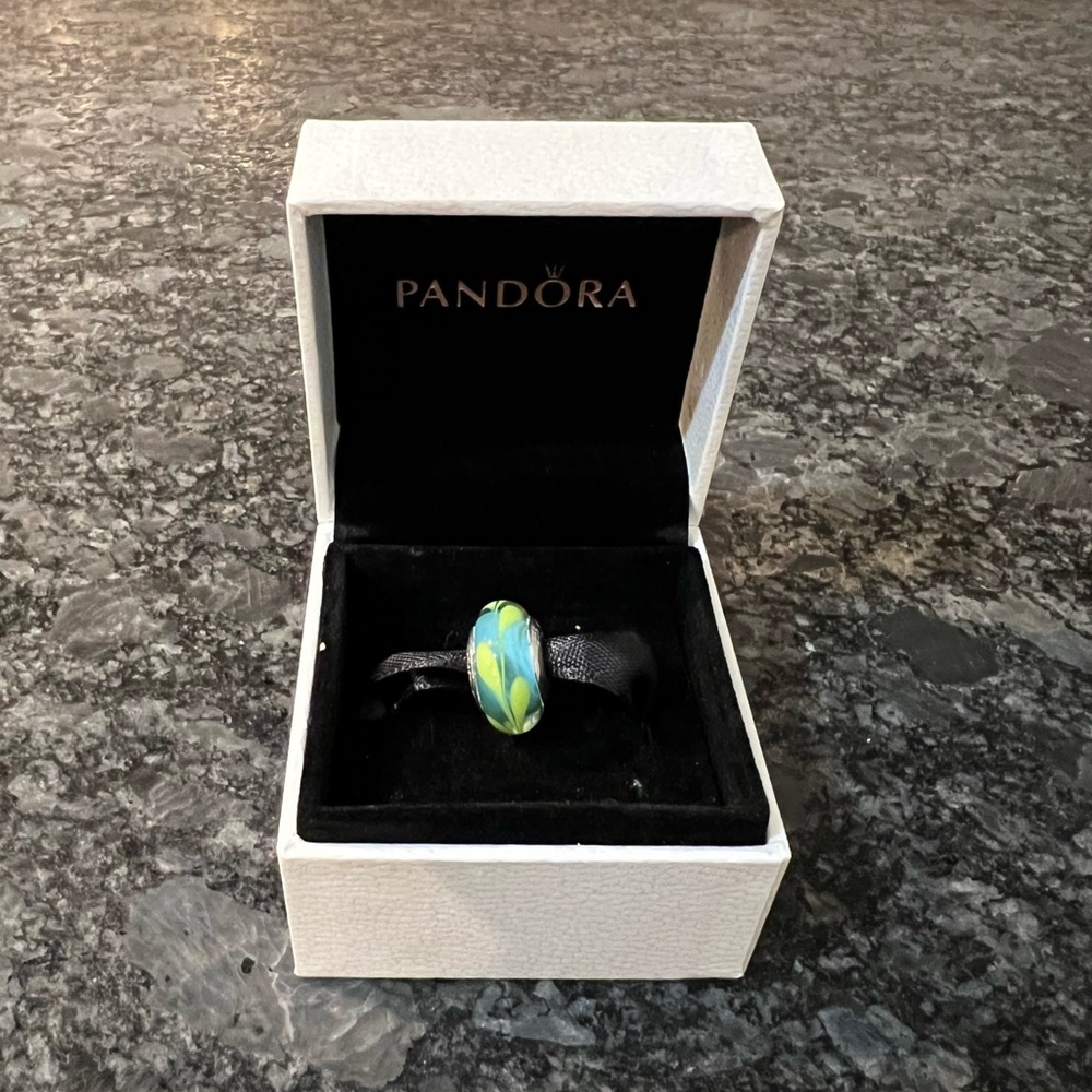 Pandora Green And Blue Murano Glass Bead
